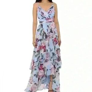Floral Blue Tiered Maxi Dress - Elegant Spaghetti Strap